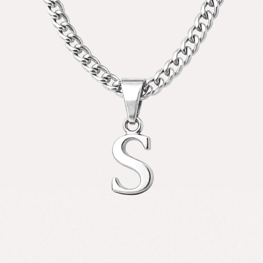 Mini Initial with Cuban Chain - Silver