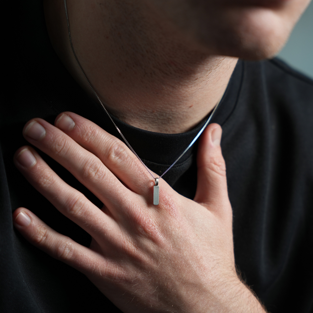 Silver Matte Bar Pendant Necklace - Silver Necklace For Men By Twistedpendant