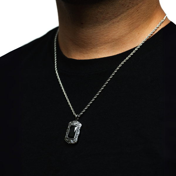 Black & Silver Diamond Pendant Necklace For Men By Twistedpendant