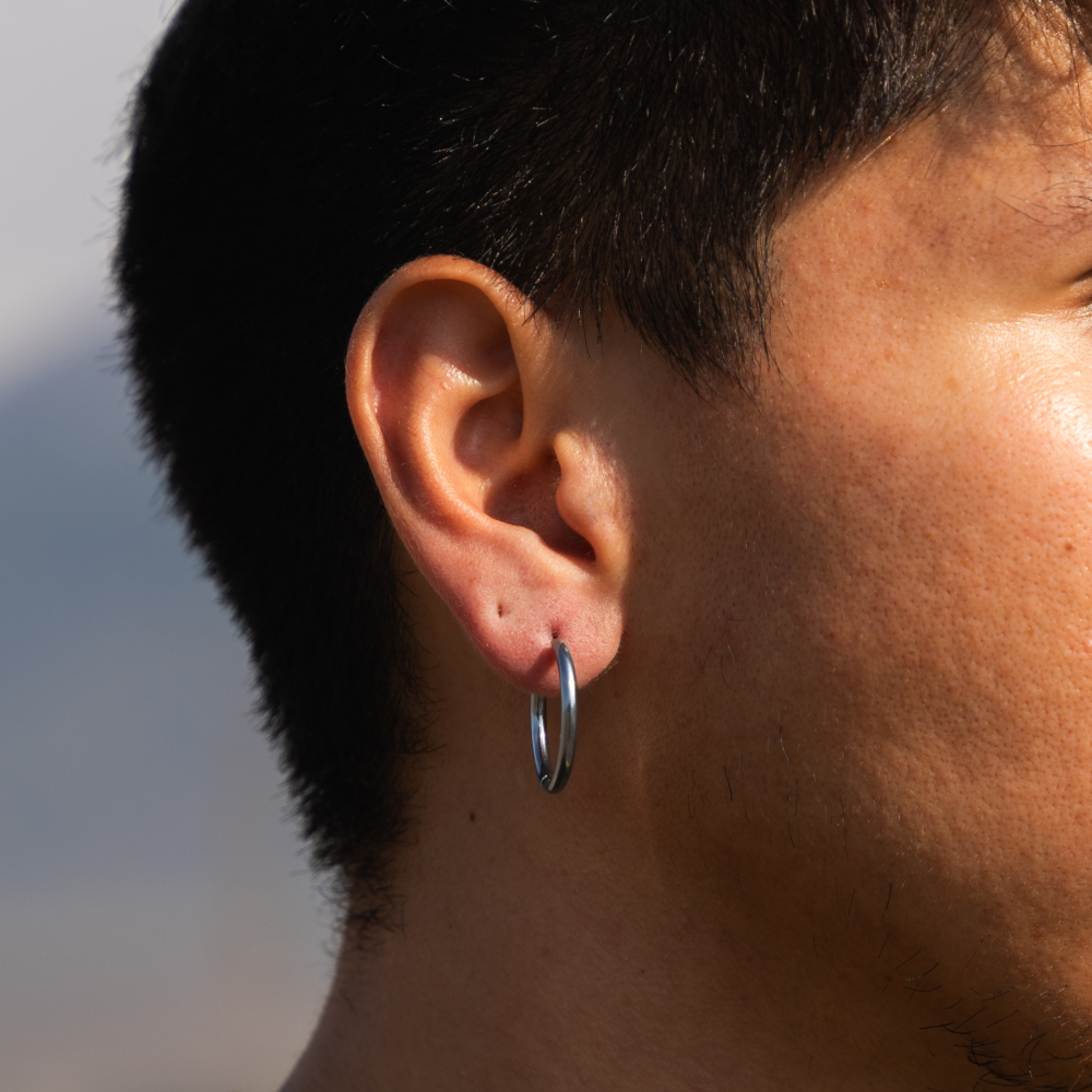 Mens Silver Hoop Earrings - Huggie / Thick Hoops For Men By Twistedpendant