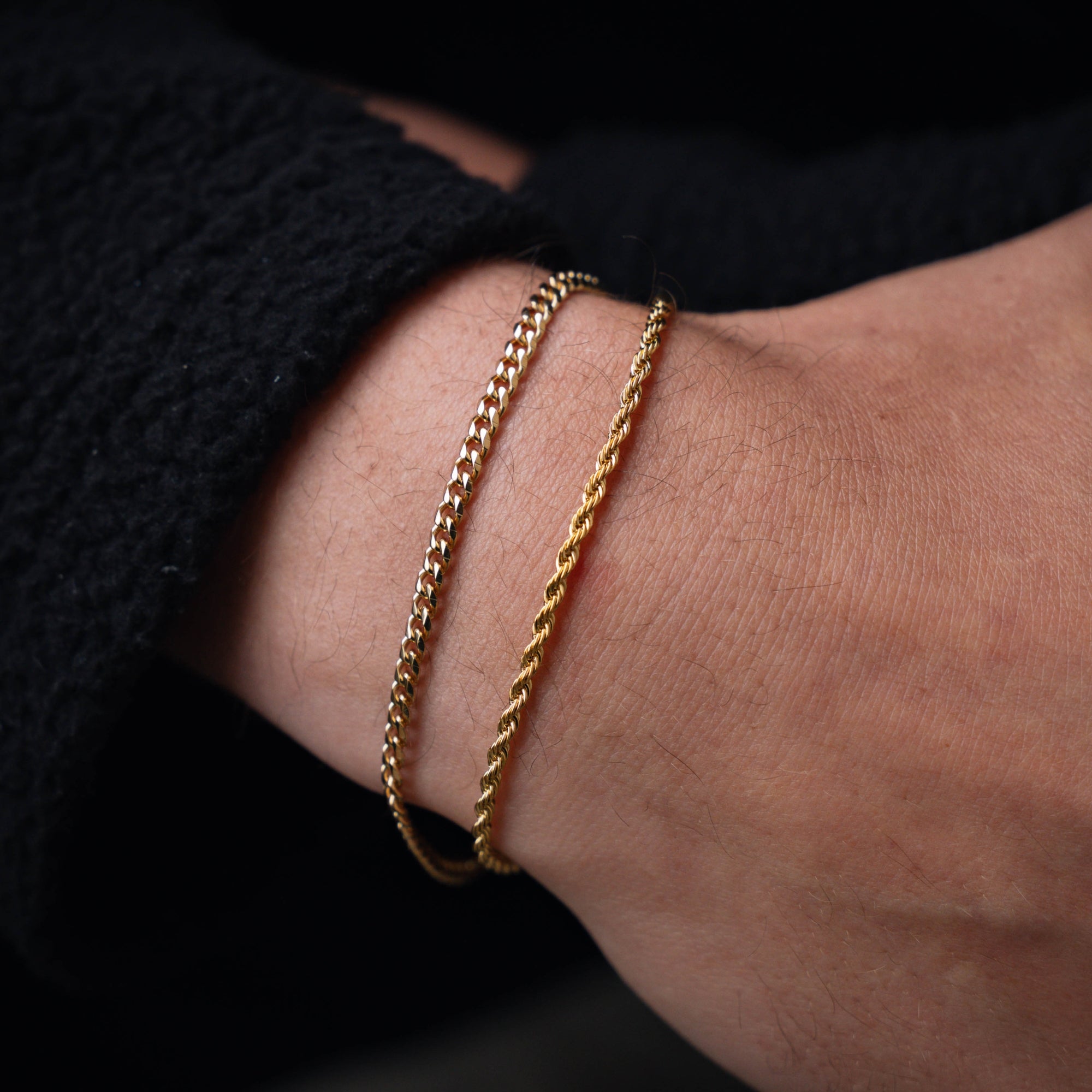Gold Cuban + Rope Stack Bracelet