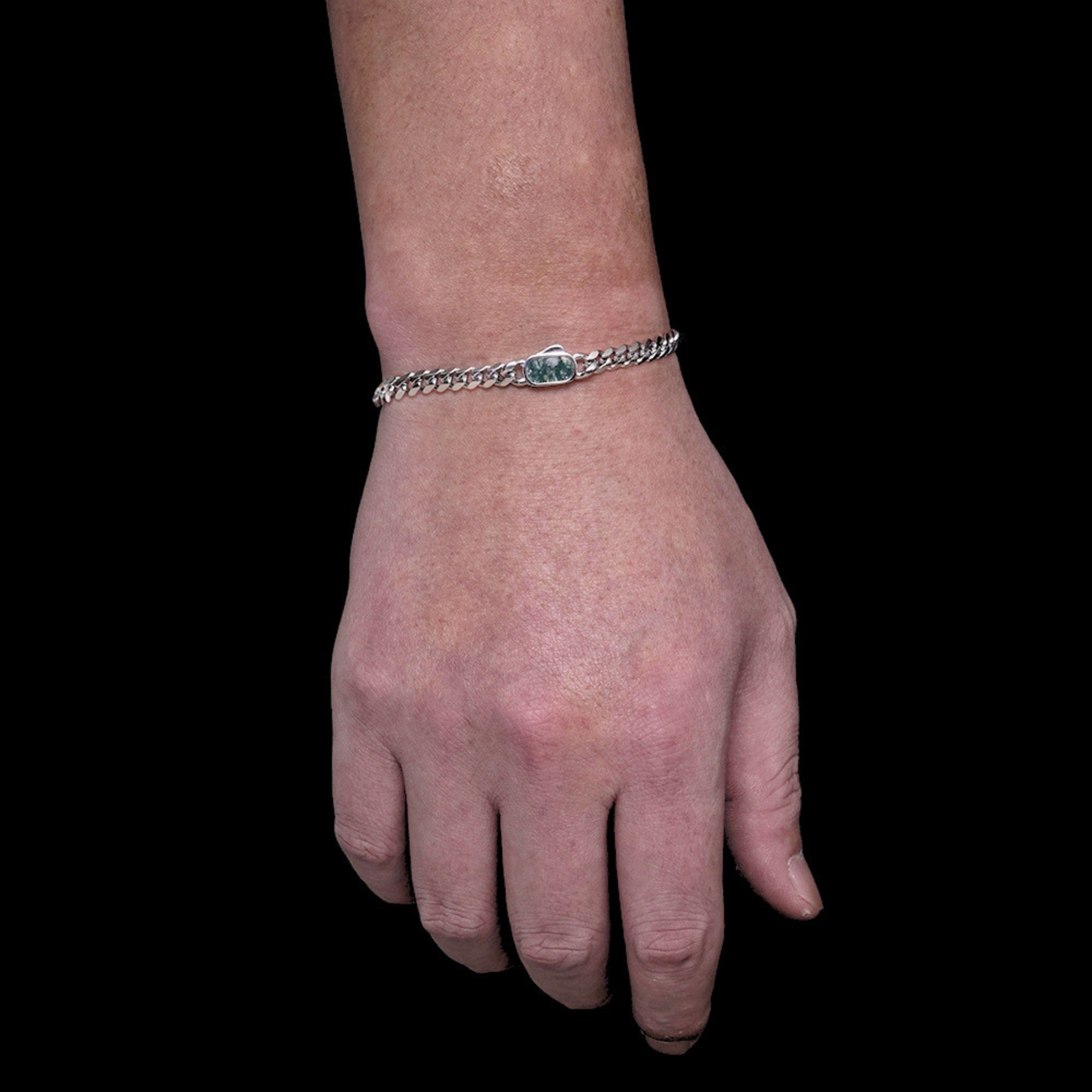 Moss Agate Cuban Bracelet (5MM) - Silver