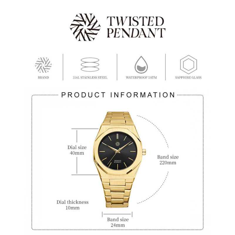 Mens Gold & Black Watch - Steel Watches For Men - By Twistedpendant