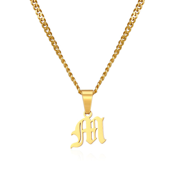 Gold Old English Initial Necklace - Mens Initial Pendant By Twistedpendant