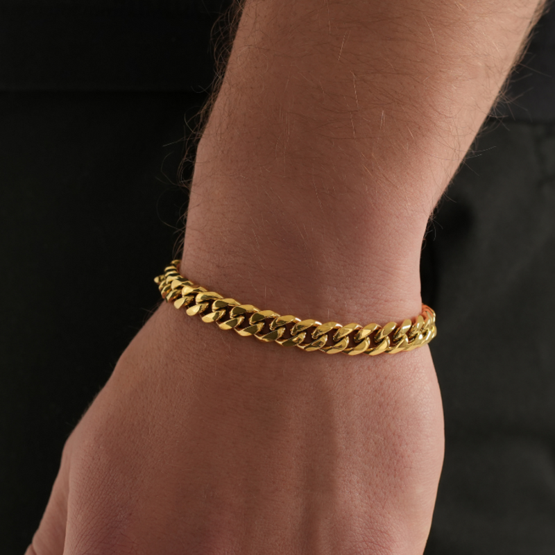 Men's Gold Cuban Thick Bracelet (8MM) - Mens Gold Bracelet Chain | Twistedpendant