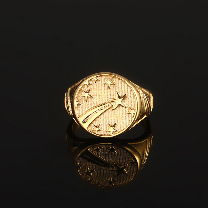 Shooting Star Signet Ring For Men - Mens Gold Rings - By Twistedpendant