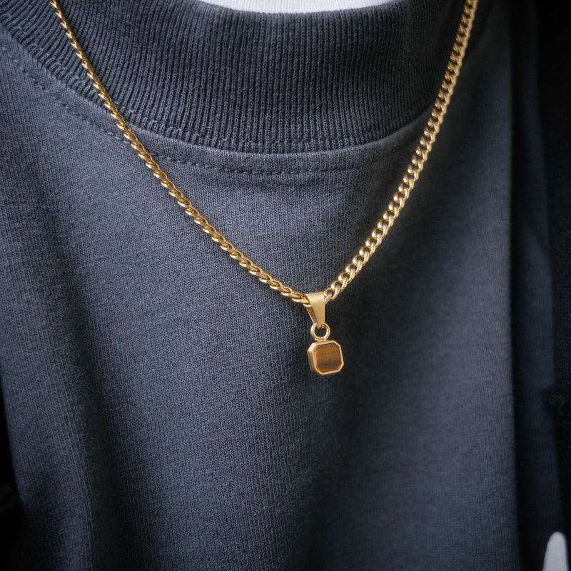 Mini Tiger Eye Necklace - Gold Necklace for Men - By Twistedpendant