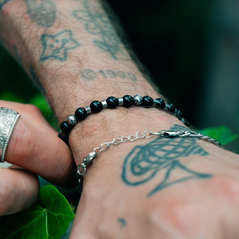 Onyx Bead Bracelet - Silver