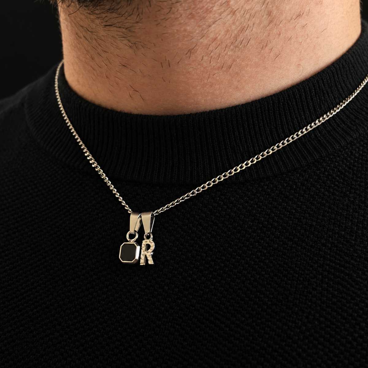 Initial X Onyx Set - Silver