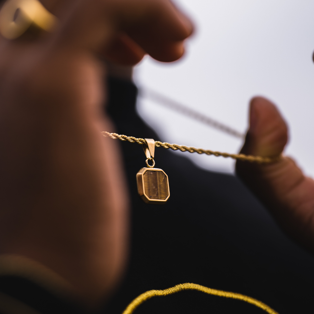 Tigers Eye Pendant - Gold Pendant Necklace For Men - By Twistedpendant