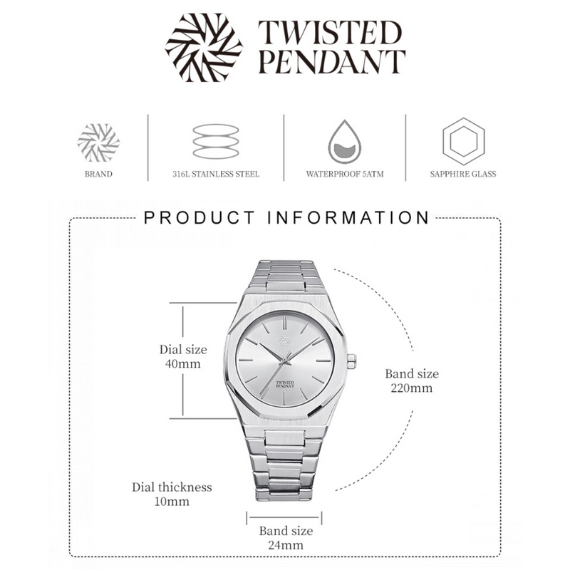 Mens All Silver Watch - Silver Watches For Men - By Twistedpendant