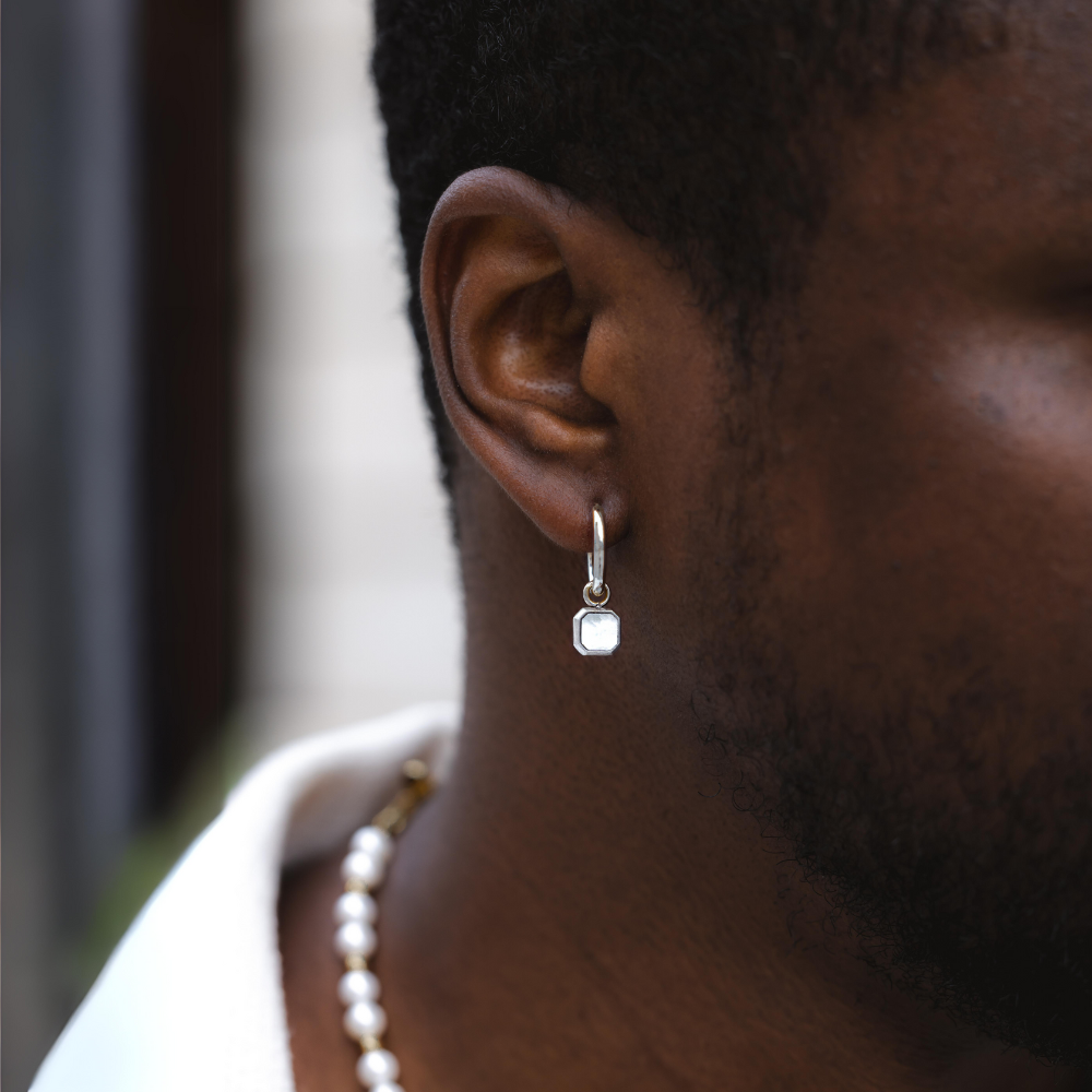 Mens Pearl Earring - Mens Silver Dangle Earrings By Twistedpendant