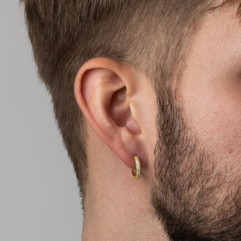 Gold Micro Paved Diamond Hoop - Mens Hoop Earrings By Twistedpendant