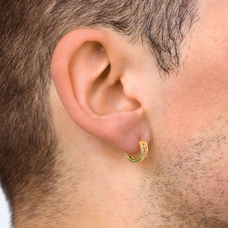 Vintage Gold Patterned Hoop Earrings - Mens Earrings By Twistedpendant