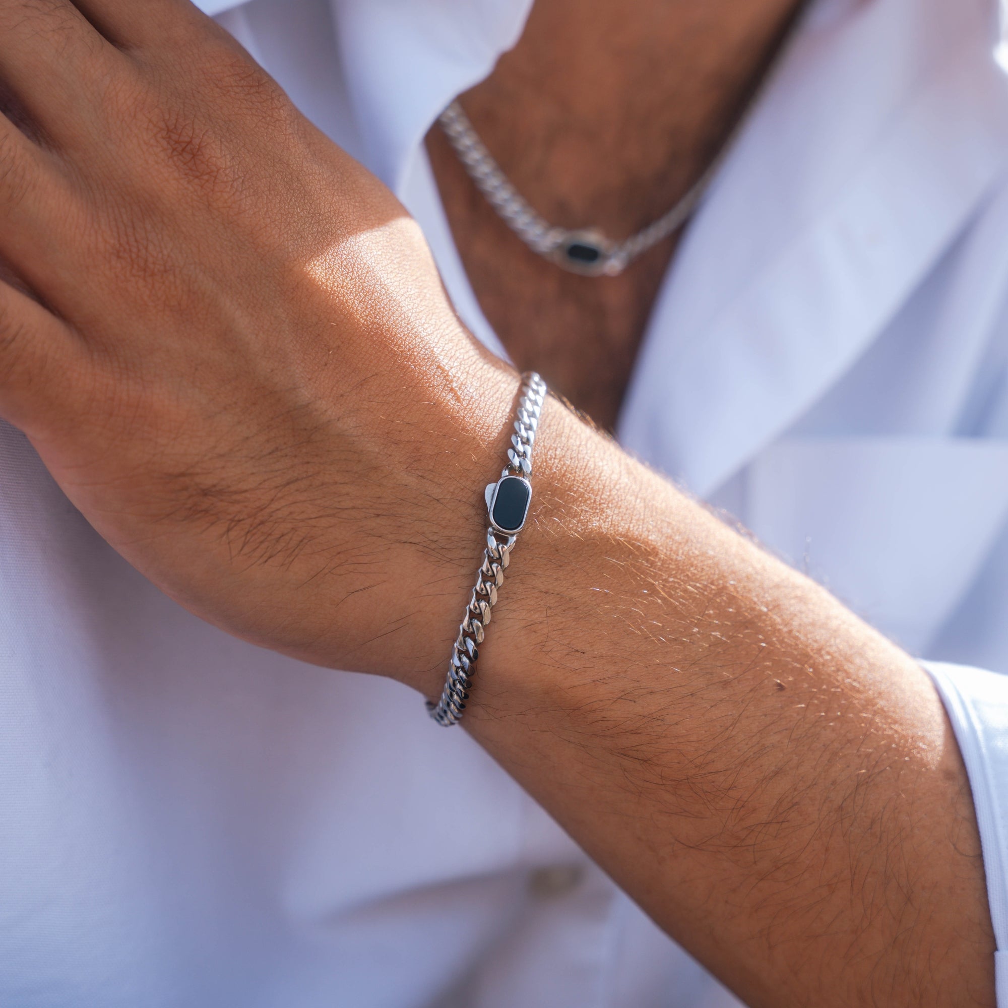 Onyx Cuban Bracelet (5MM) - Silver