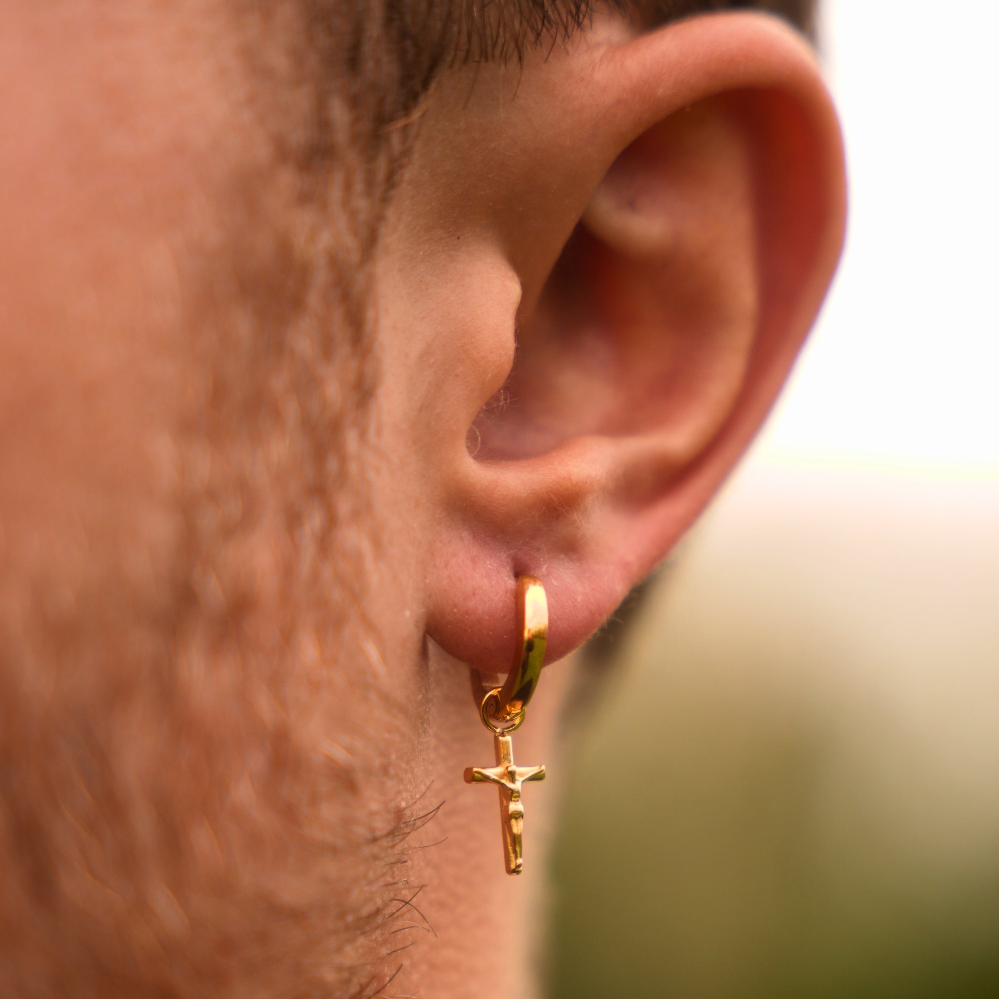 Crucifix Dangle Earring - Gold