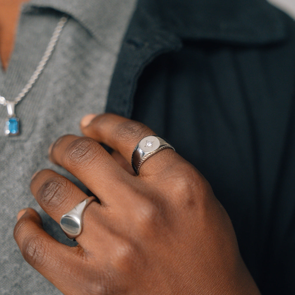 North Star Signet Ring For Men - Mens Silver Rings - By Twistedpendant