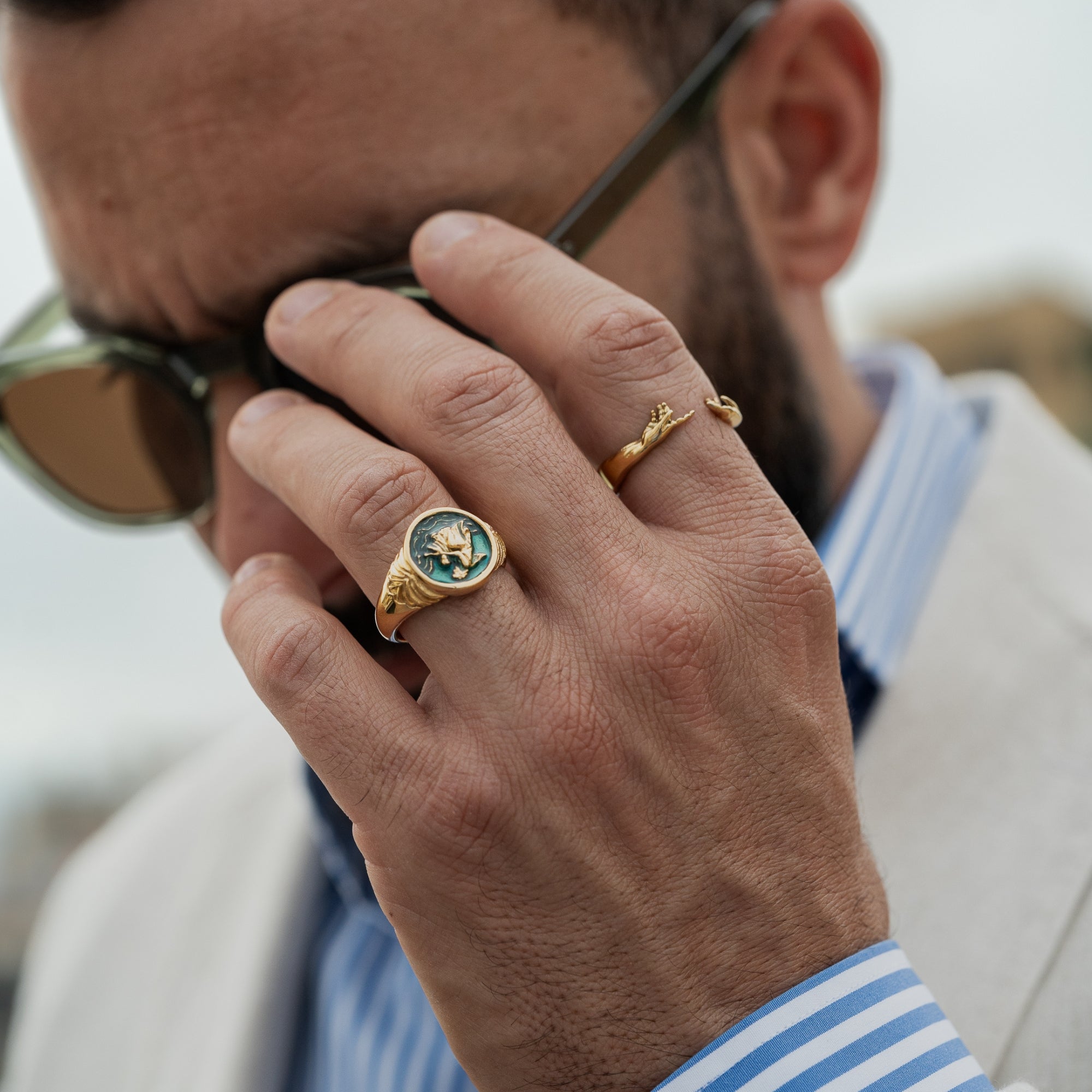 St Christopher Ring - Blue (Gold)