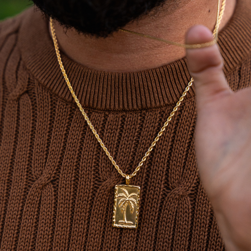 Gold Palm Tree Pendant Necklace - Men's Gold Necklaces | Twistedpendant