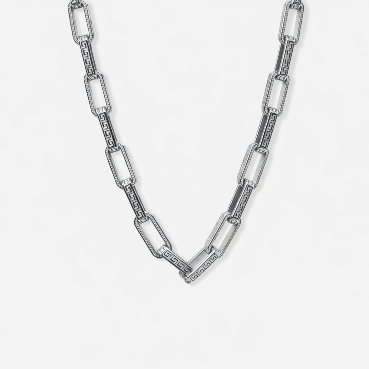Greek Key Chain Necklace Silver | Twisted Pendant