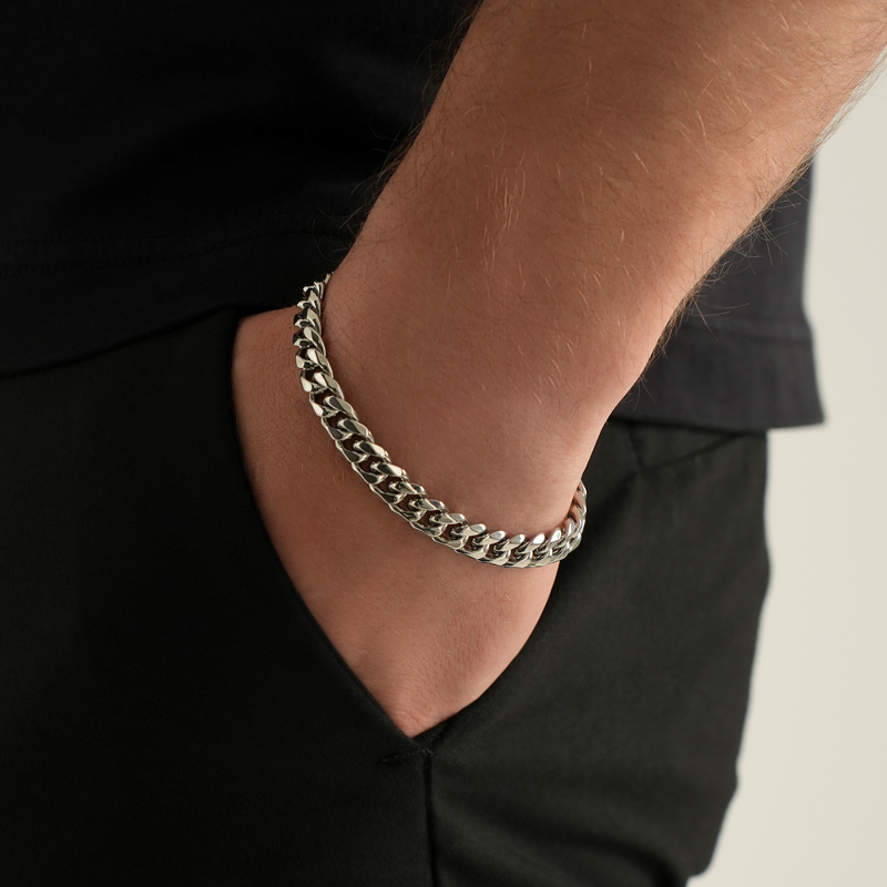 Silver Cuban Chain & Bracelet (8MM) - Gift Sets For Men - By Twistedpendant