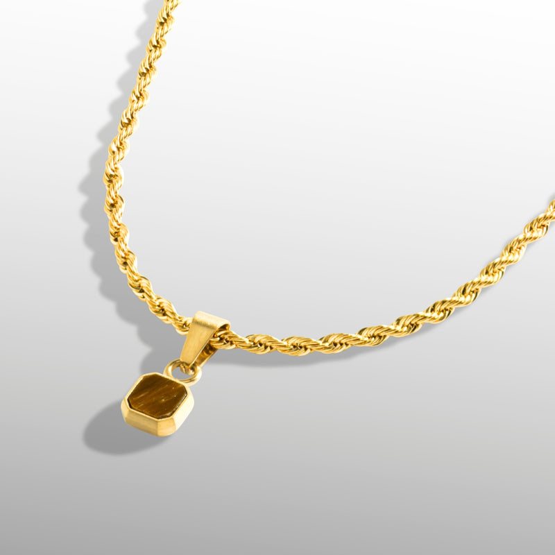Mini Tiger Eye Necklace - Gold Necklace for Men - By Twistedpendant