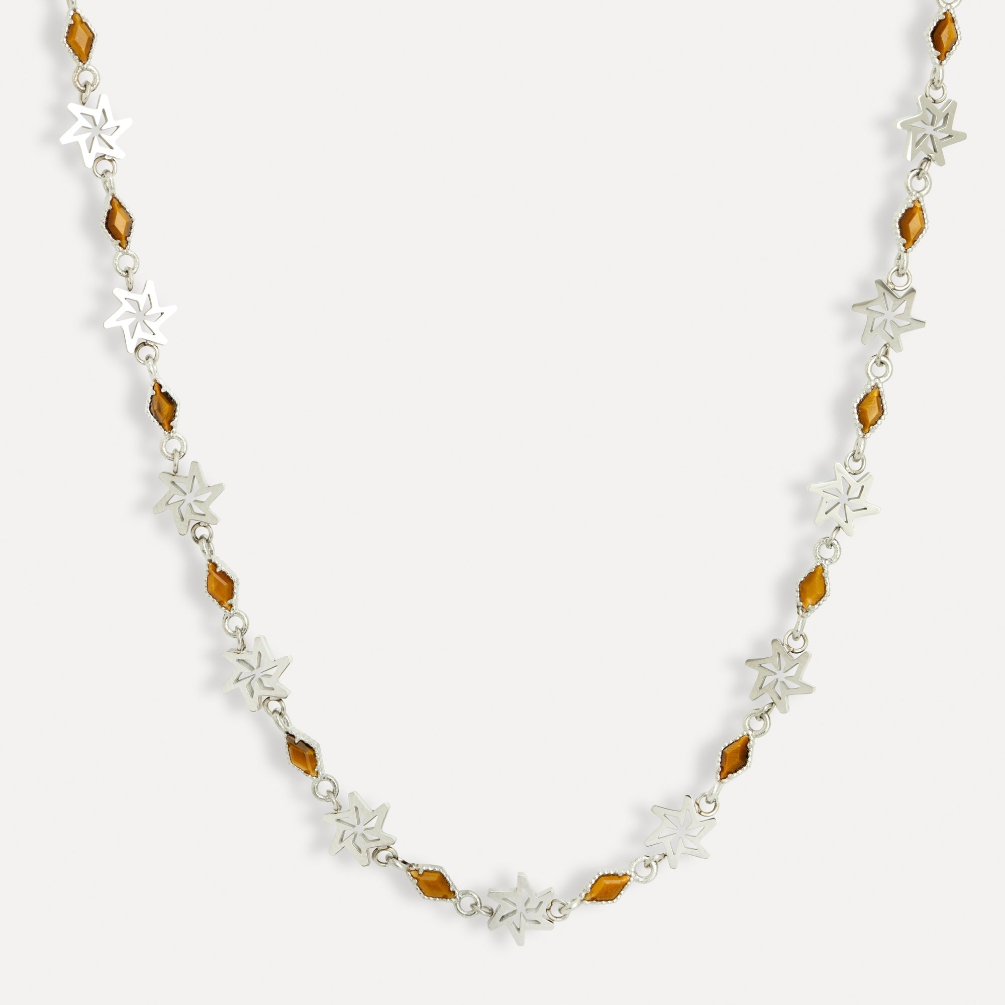 Necklace with star-shaped beads on a white background