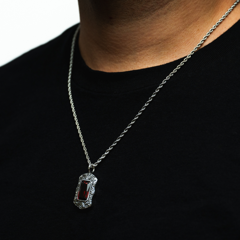 Red & Silver Diamond Pendant Necklace For Men By Twistedpendant