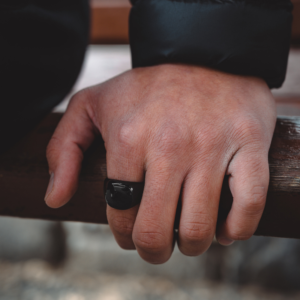 Black Polished Signet Ring - Black