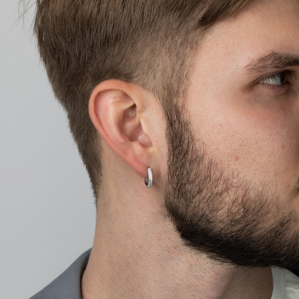 Silver Micro Paved Diamond Hoop - Mens Hoop Earrings By Twistedpendant