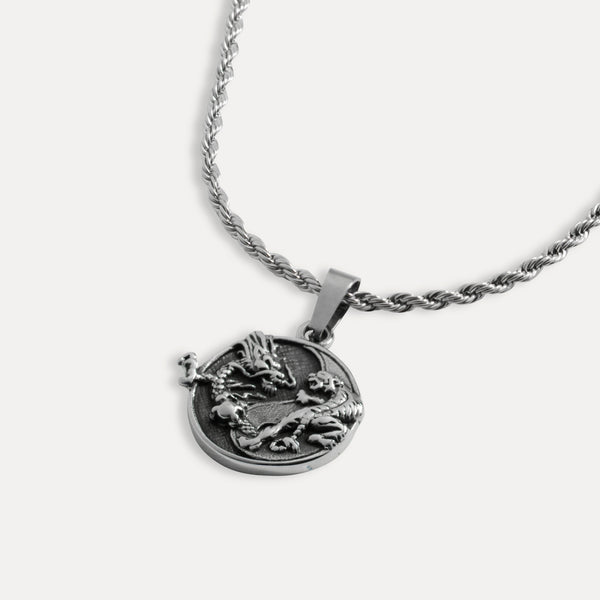 Mens Dragon Tiger Pendant Silver | Mens Necklaces | Twistedpendant