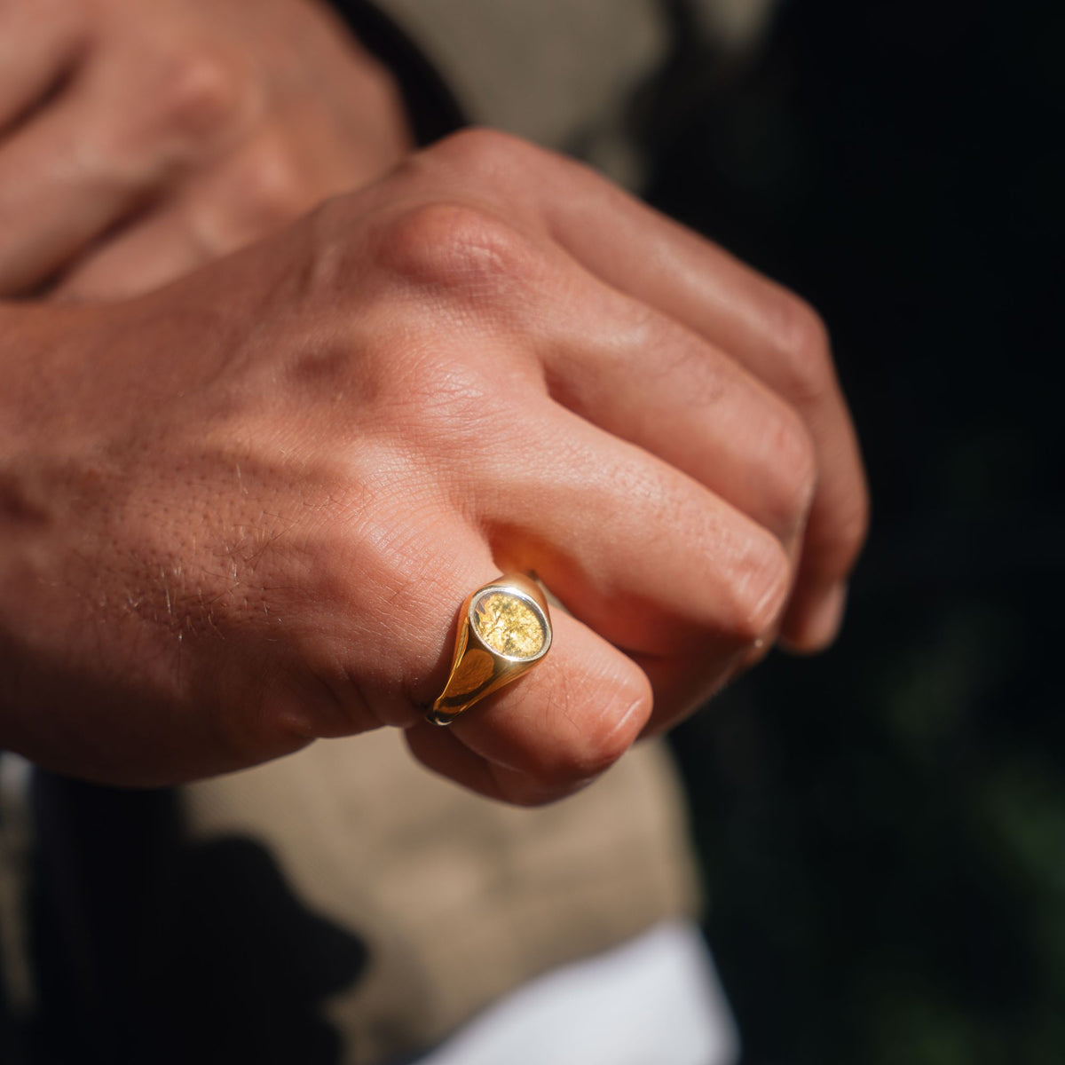 Moss Agate Signet Ring - Gold