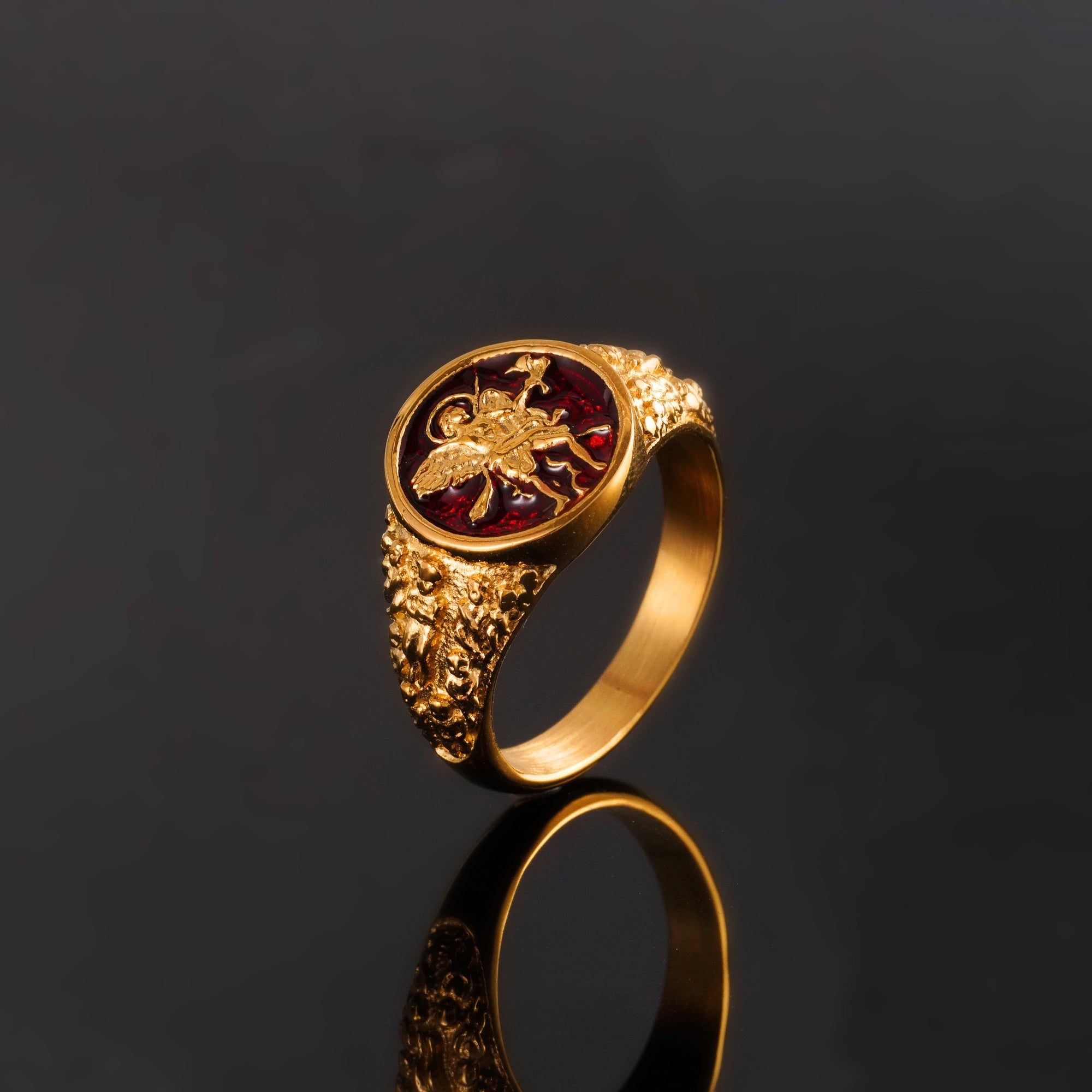St Michael Ring - Red (Gold)