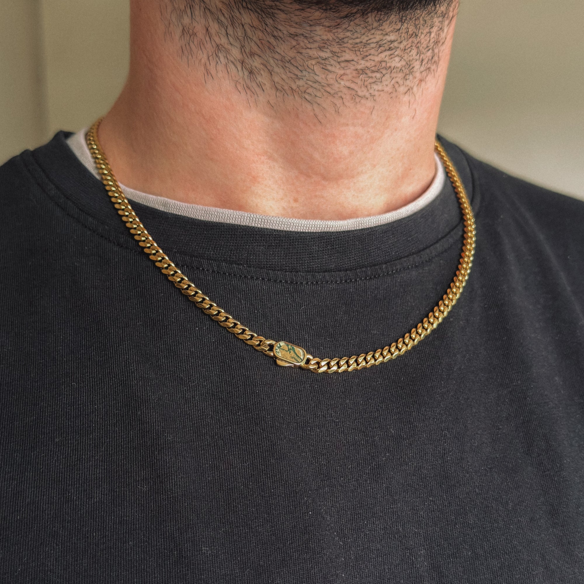 Moss Agate Cuban Chain (5MM) - Gold