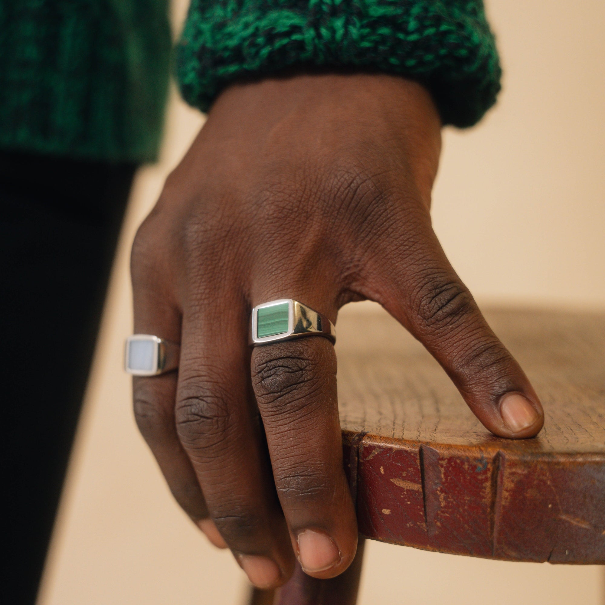 Square Malachite Ring - Silver