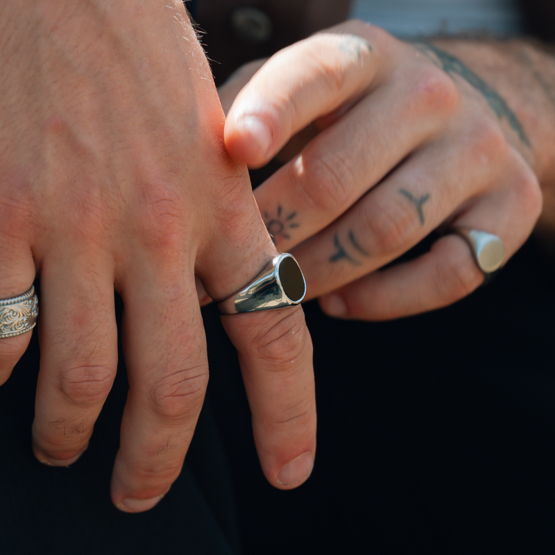 Large Silver Signet Ring, Black Onyx Ring - Mens Ring | By Twistedpendant