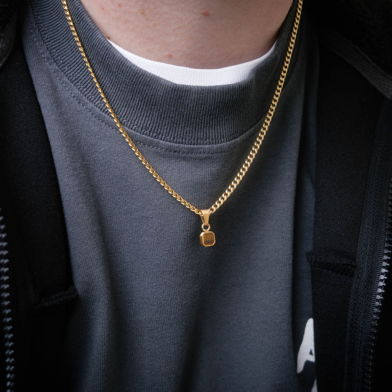 Mini Tiger Eye Necklace - Gold Necklace for Men - By Twistedpendant