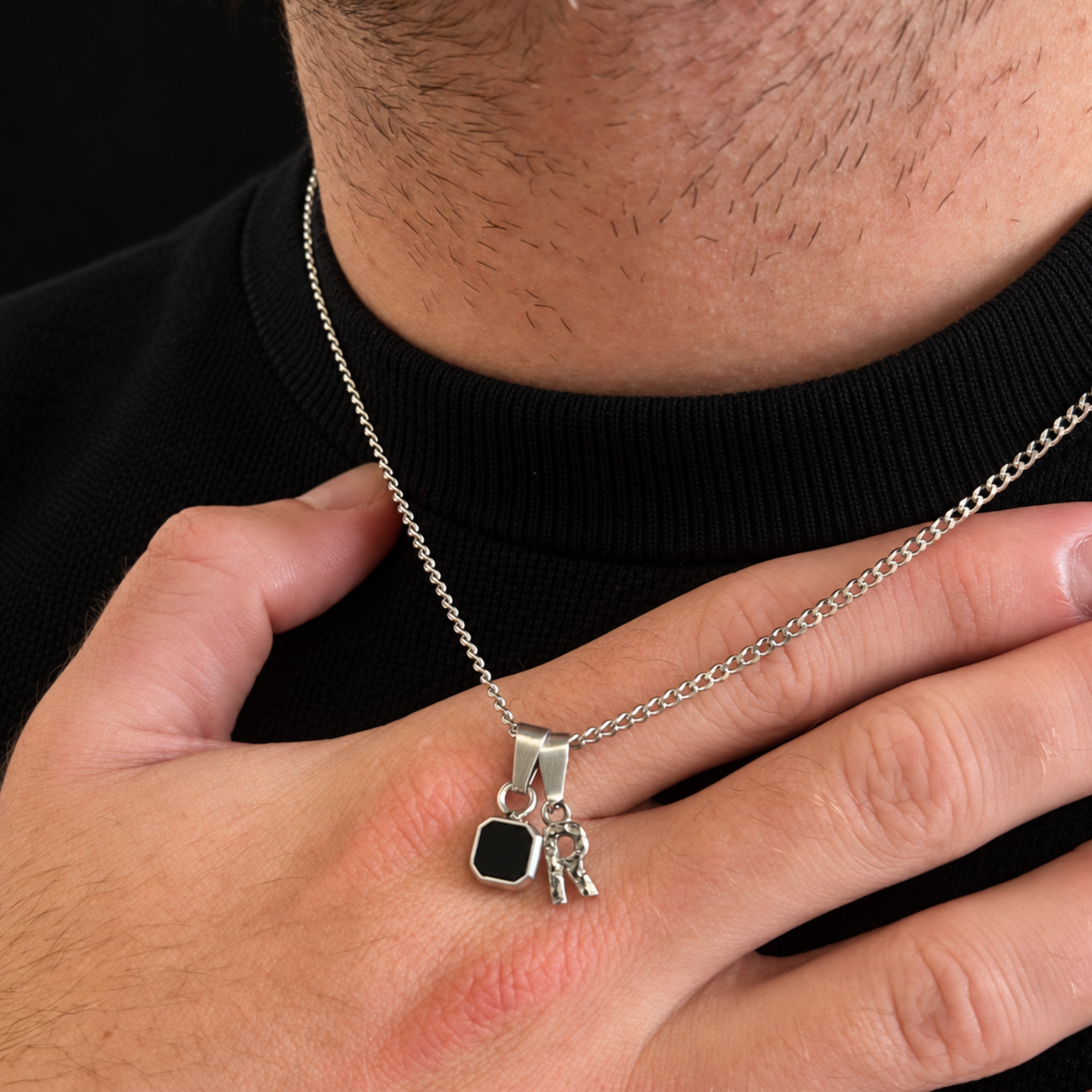 Initial X Onyx Set - Silver