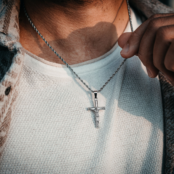 Silver Crucifix Pendant Necklace - Mens Cross Pendant - By Twistedpendant