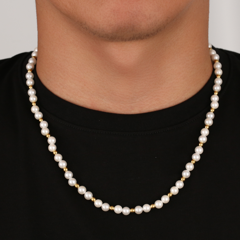 Gold Pearl Necklace Chain - Men's Pearl Necklace | Twistedpendant