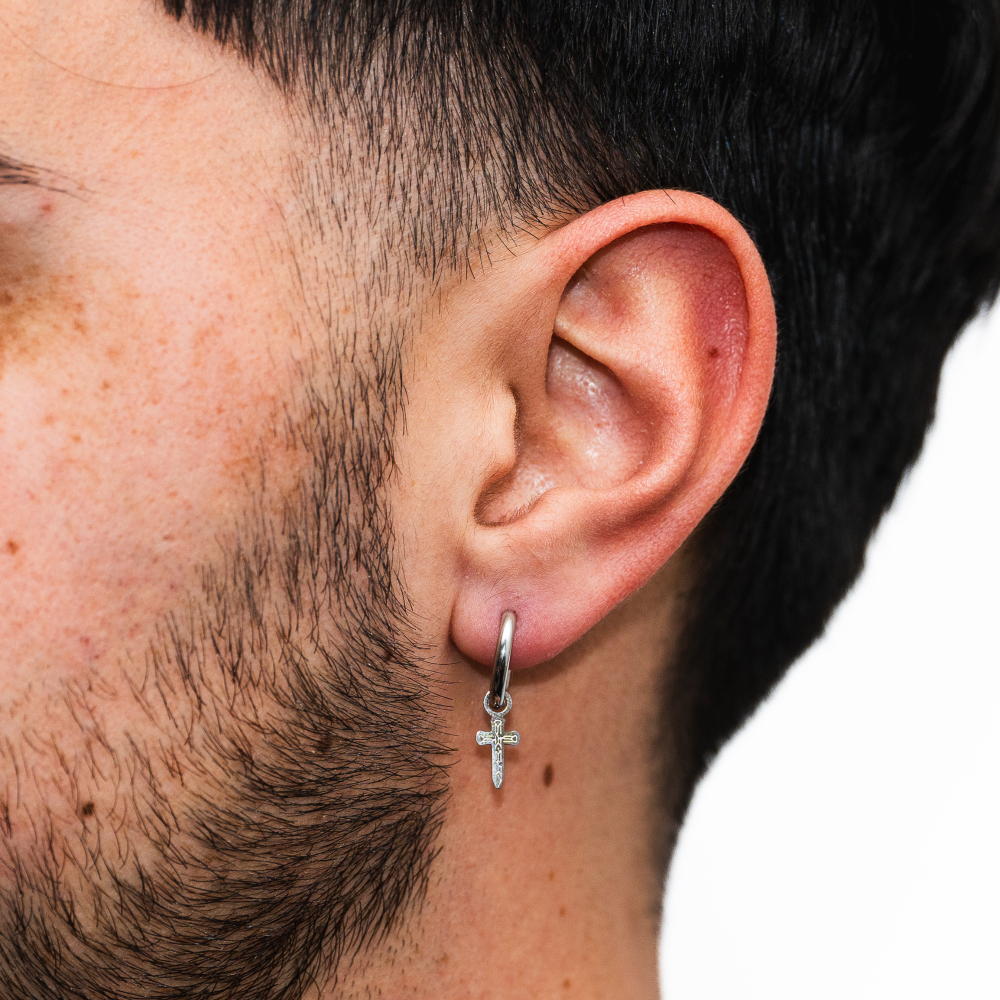 Mens Dagger Dangle Earrings - Mens Silver Dangle Earrings - By Twistedpendant