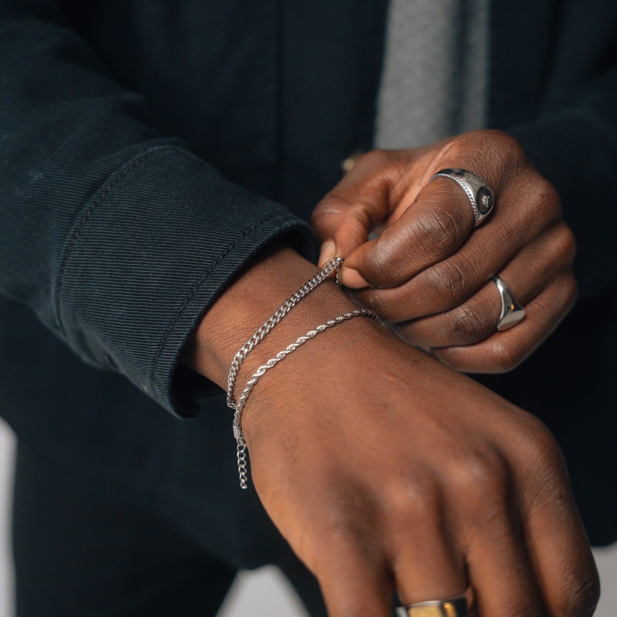 Silver Cuban + Rope Stack Bracelet