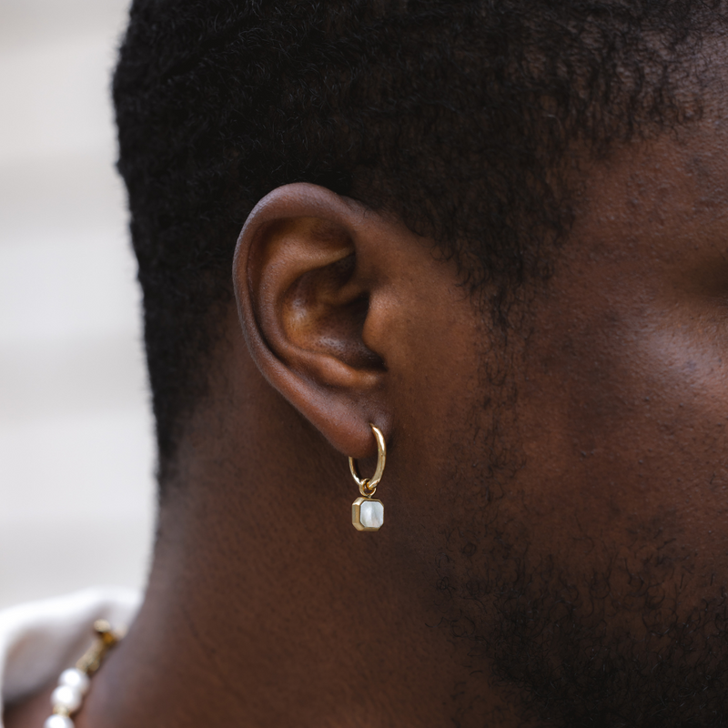 Mens Pearl Earring - Mens Gold Dangle Earrings By Twistedpendant