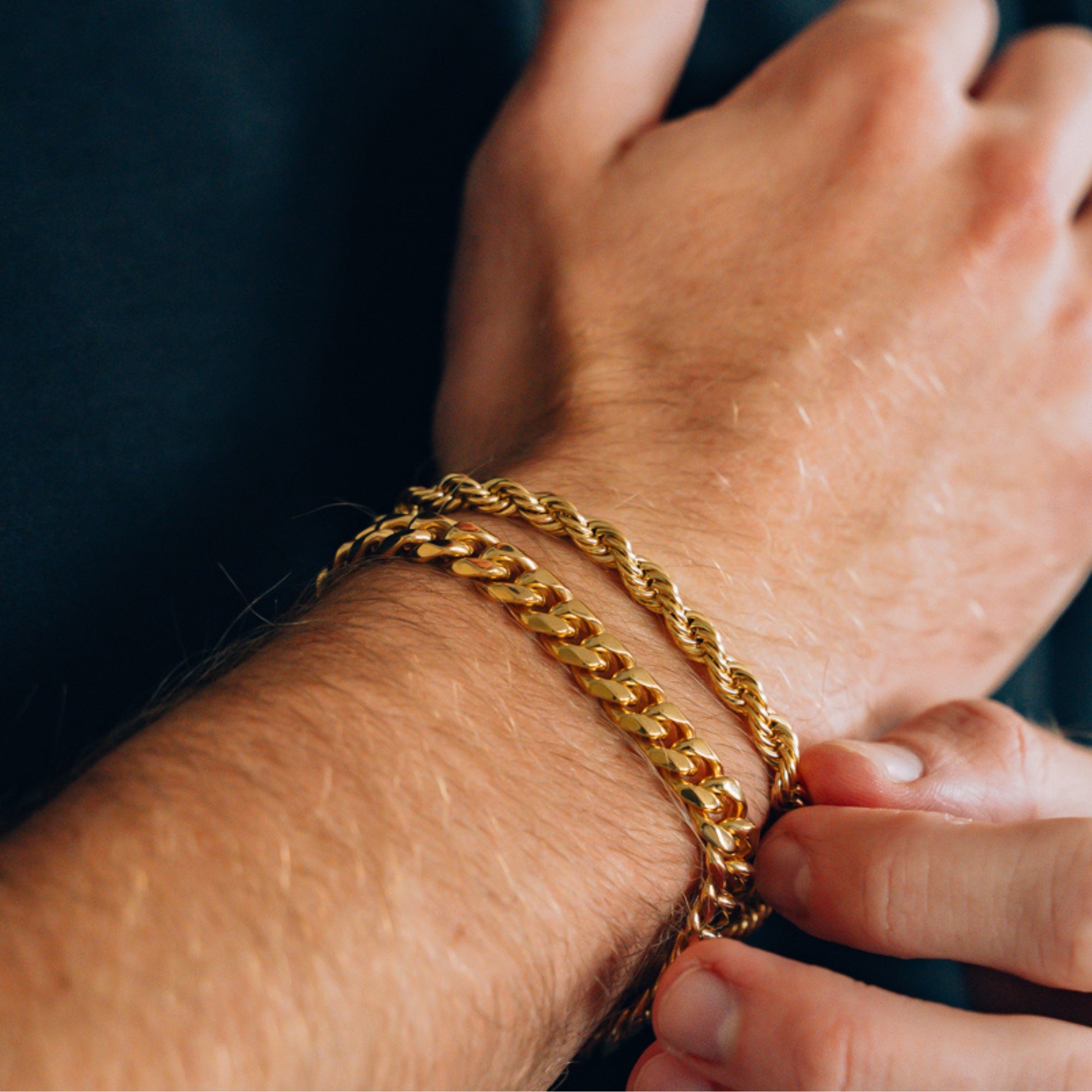 Gold Cuban (8MM) + Rope (5MM) Stack Bracelet