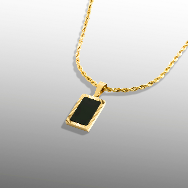 Rectangle Gold Onyx Pendant Necklace For Men - By Twistedpendant