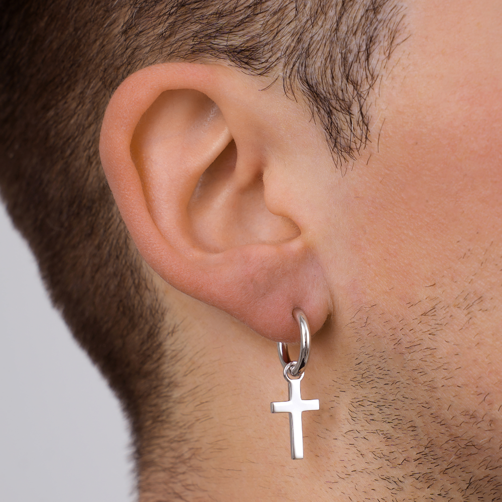 14k Gold Cross Dangle Earring  Mens Earrings  Twistedpendant