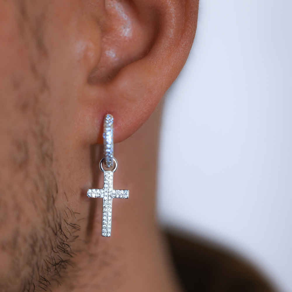 Diamond Cross Dangle Earring Men s Silver Earings Twistedpendant