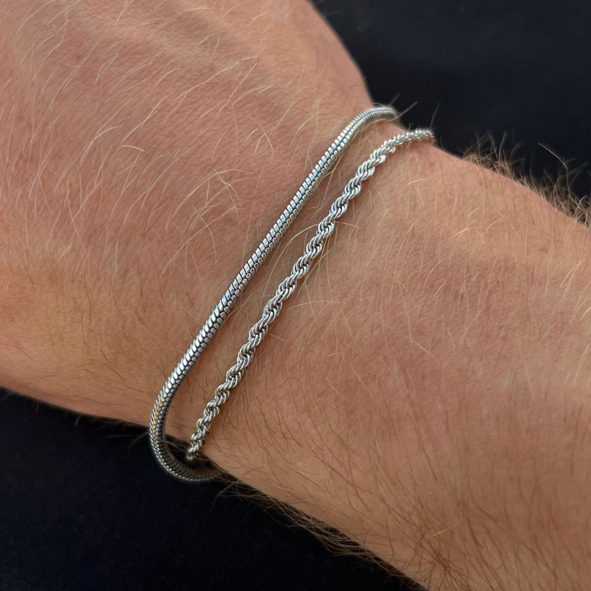 Silver Rope + Snake Stack Bracelet