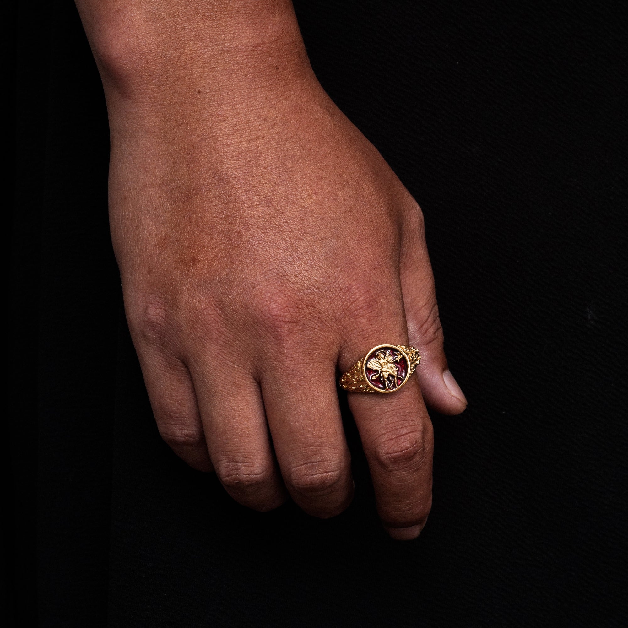 St Michael Ring - Red (Gold)