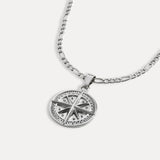 Men's Silver Compass Pendant Necklace - Men's Silver Necklace